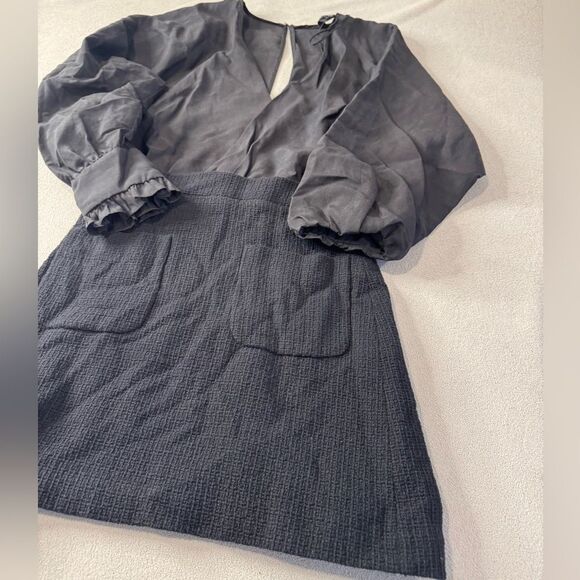 Zara Black Contrasting Tweed Long Sleeve Mini Dress Size Small - Picture 7 of 16